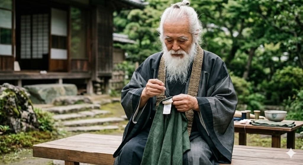 衣類のタグに針で小さな穴を開け、情報を保存する鍼穴療法の所作